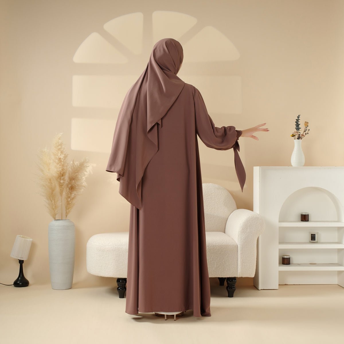 Premium Ribbon Sleeve Abaya: An Elegant Four - piece Abaya Set (MOA105) - Mariam's Collection