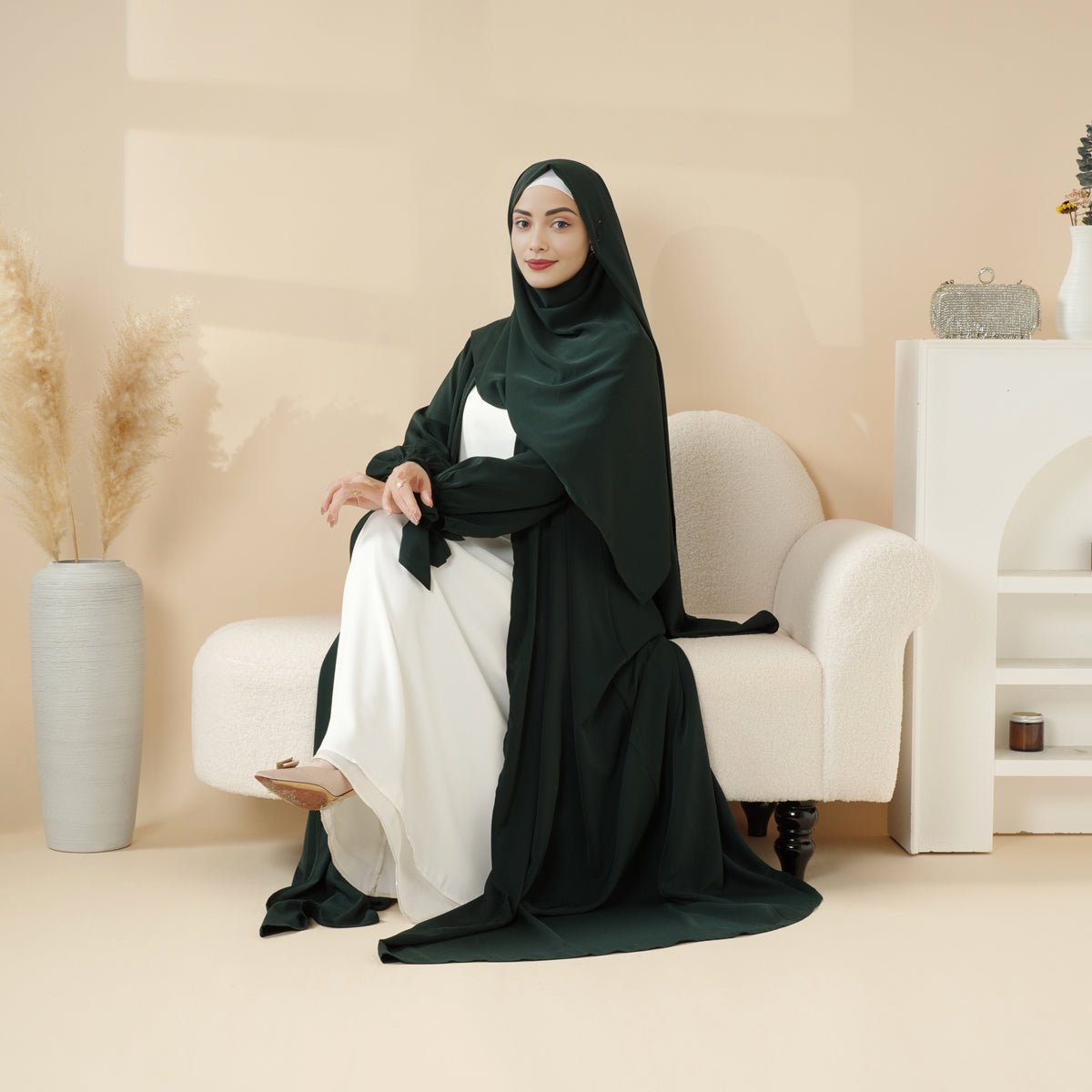 Premium Ribbon Sleeve Abaya: An Elegant Four - piece Abaya Set (MOA105) - Mariam's Collection