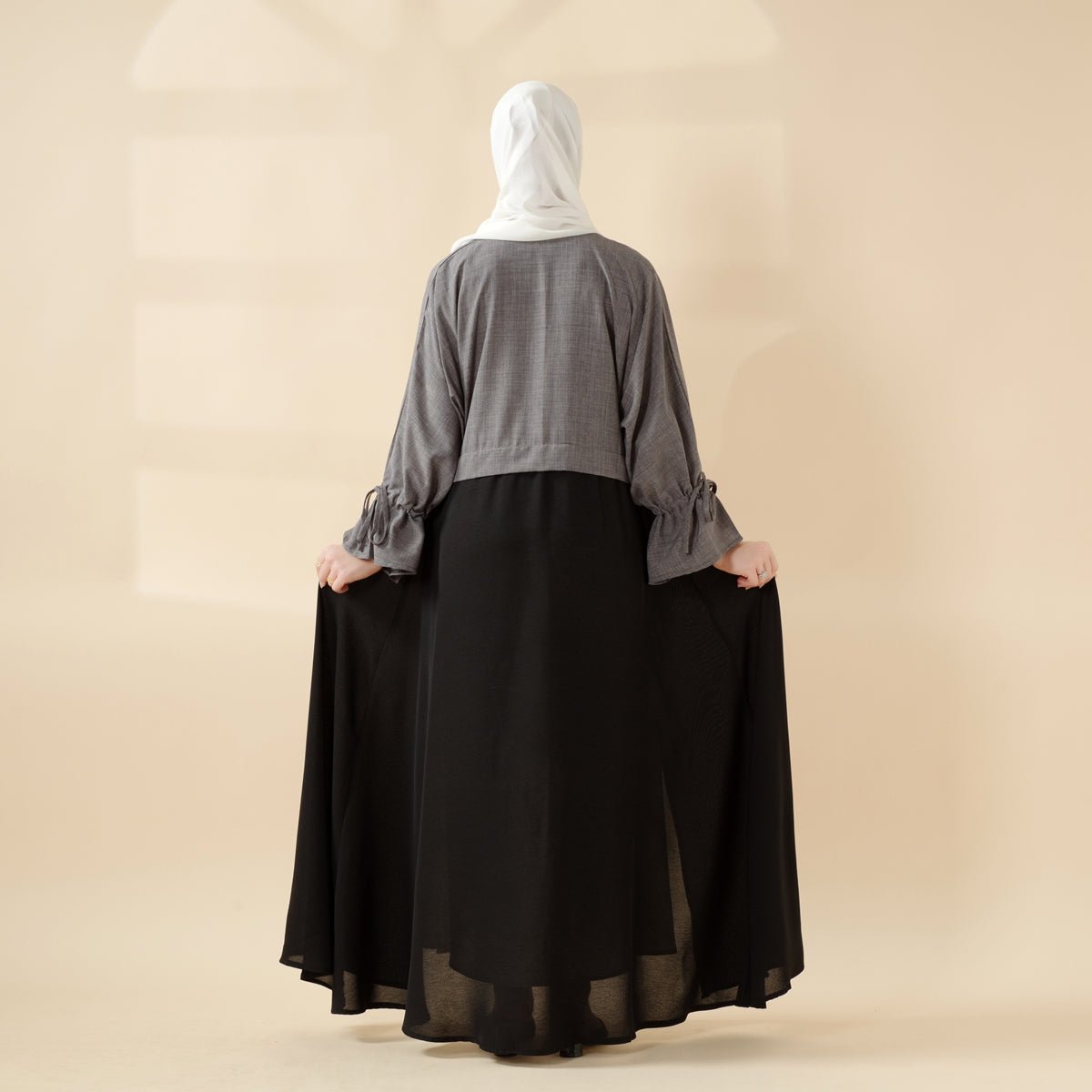 Princess Style 2 - Tone Contrast Ruffle Sleeves Open Abaya (MOA126) - Mariam's Collection