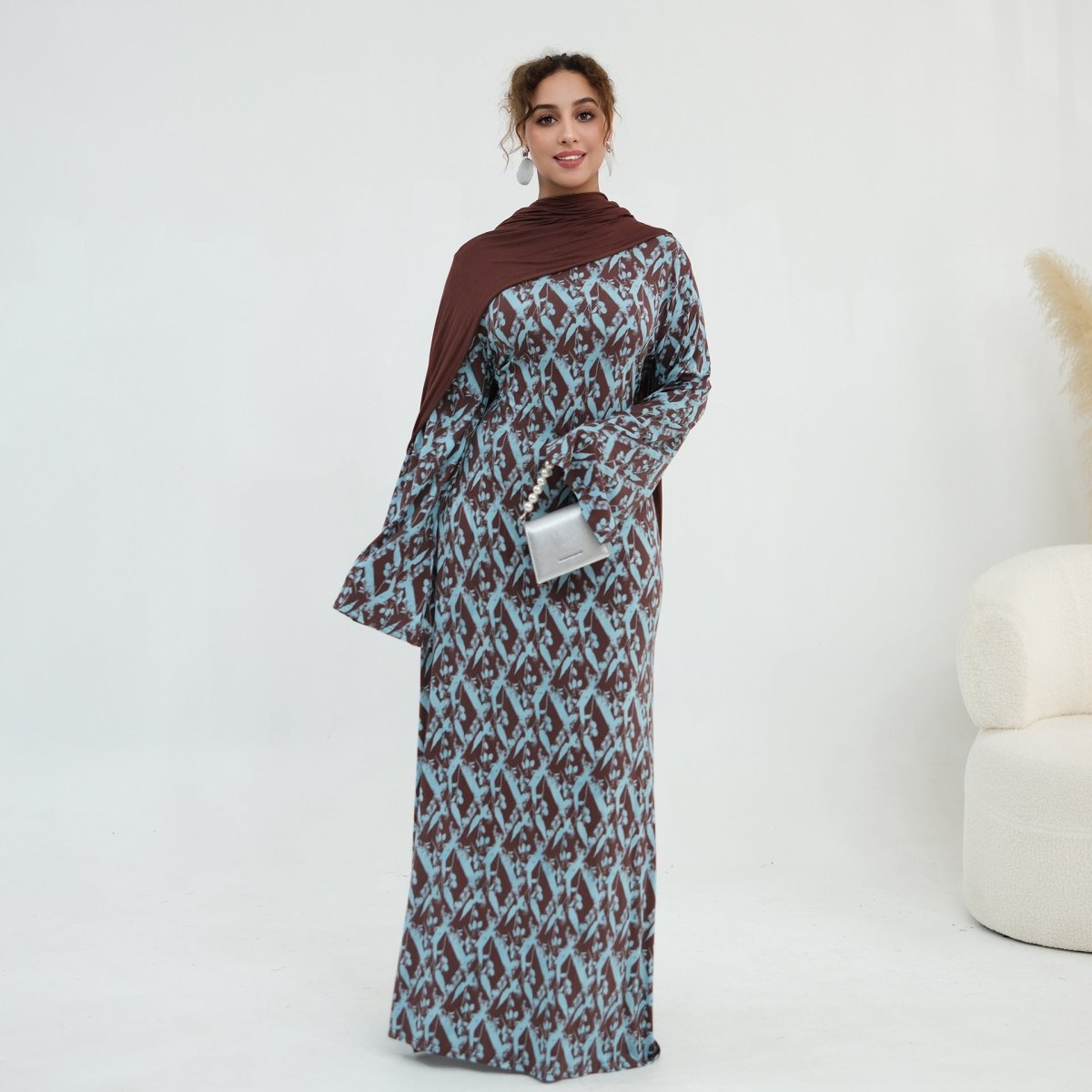 Print Stretch Maxi Dress(MS429) - Mariam's Collection