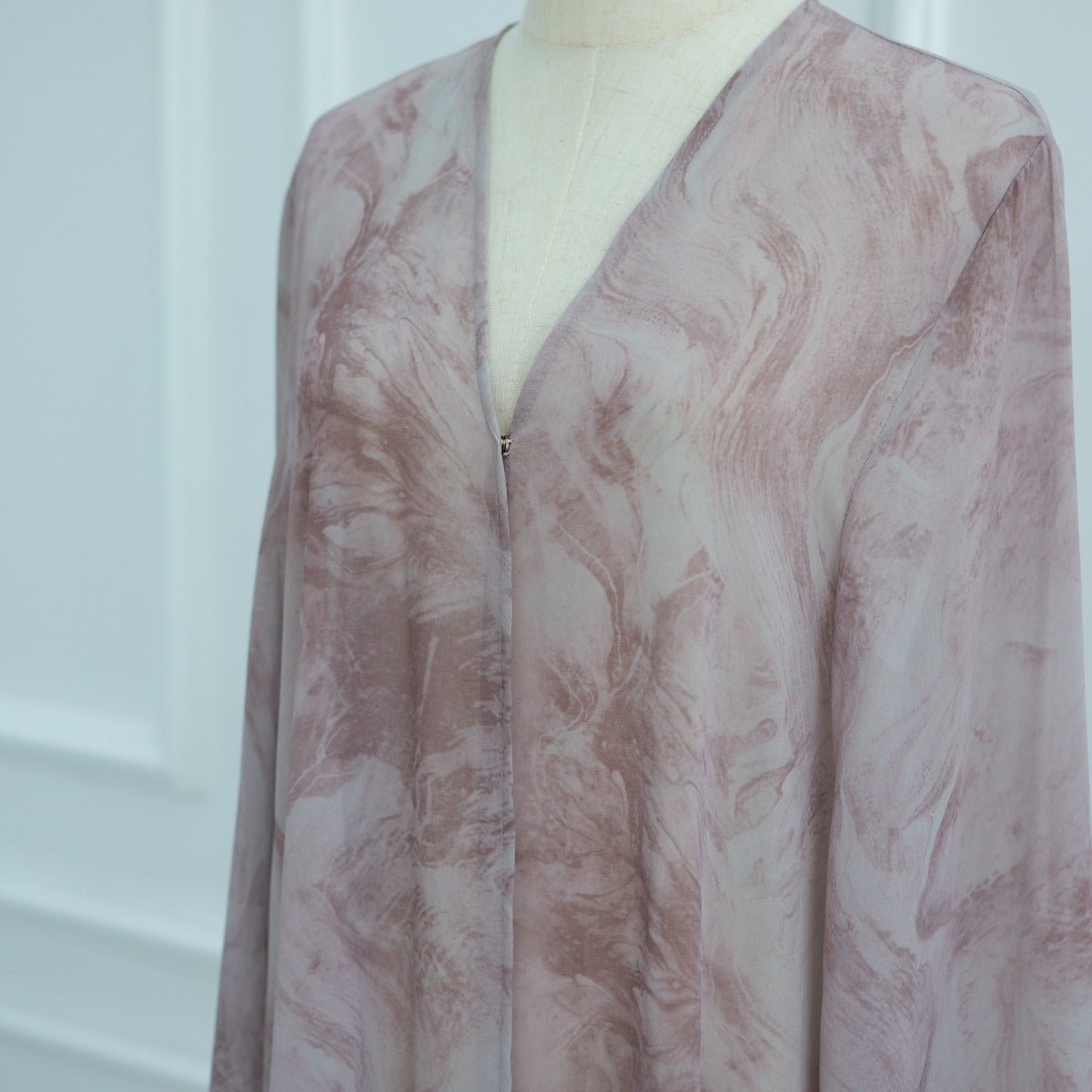 Printed Cardigan Abaya Collection | Modest Luxury Loungewear Feather - Print Robes (MOA194) - Mariam's Collection