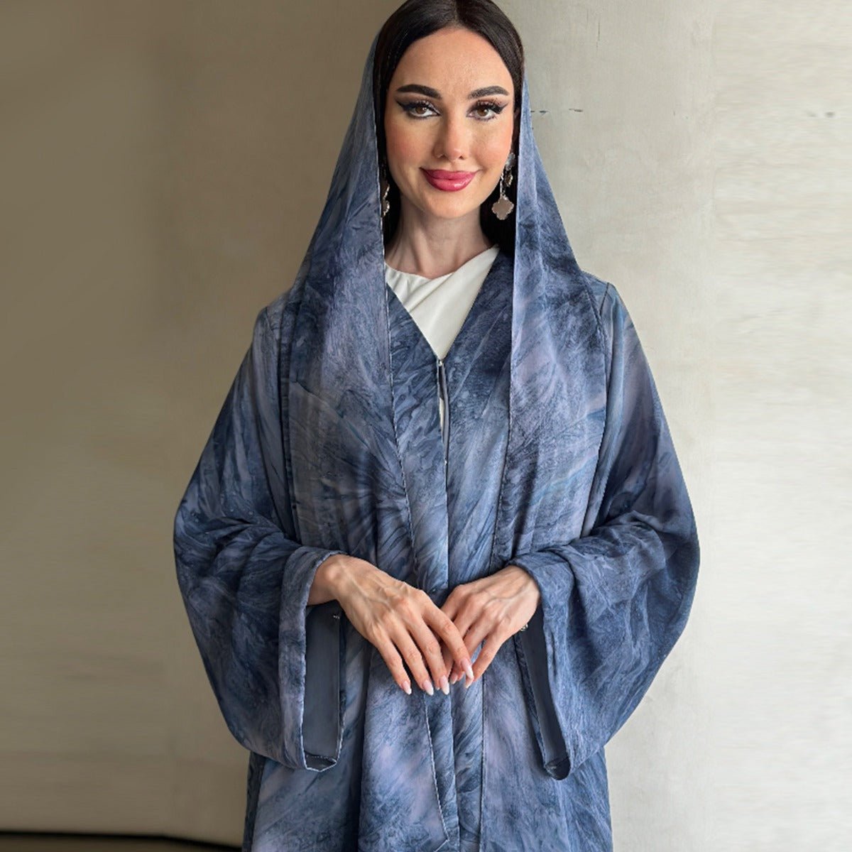 Printed Cardigan Abaya Collection | Modest Luxury Loungewear Feather - Print Robes (MOA194) - Mariam's Collection
