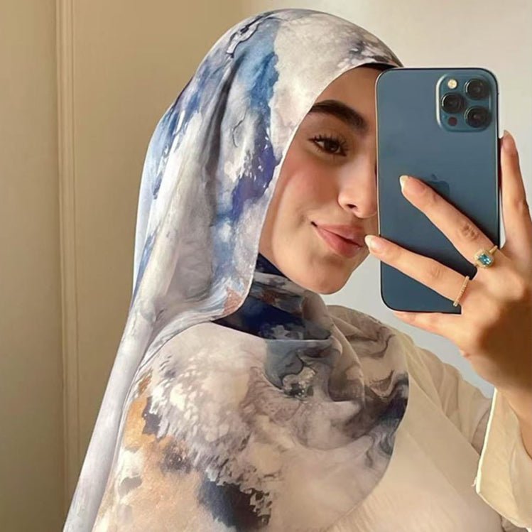 Printed Cotton Hijab Scarf | Soft Breathable Long Headscarf(MH201) - Mariam's Collection