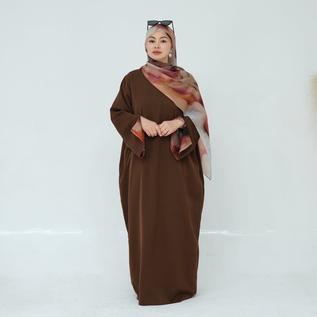 Printed Cuff Nida Abaya & Hijab Set | Relaxed Pocket Maxi Dress(MA360) - Mariam's Collection