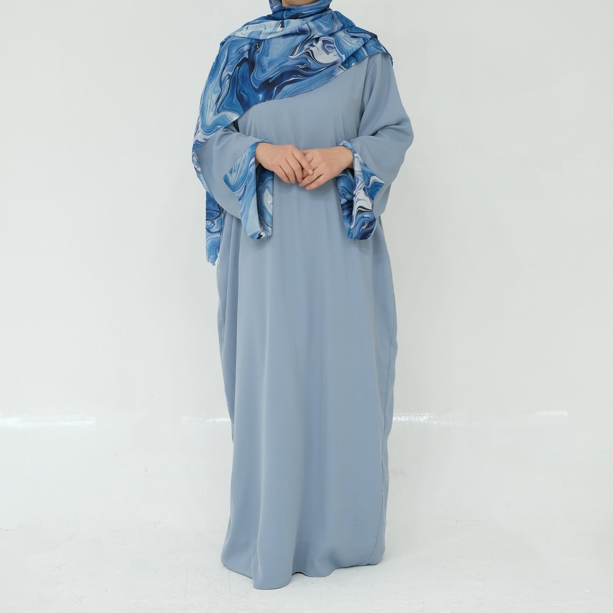 Printed Cuff Nida Abaya & Hijab Set | Relaxed Pocket Maxi Dress Abaya