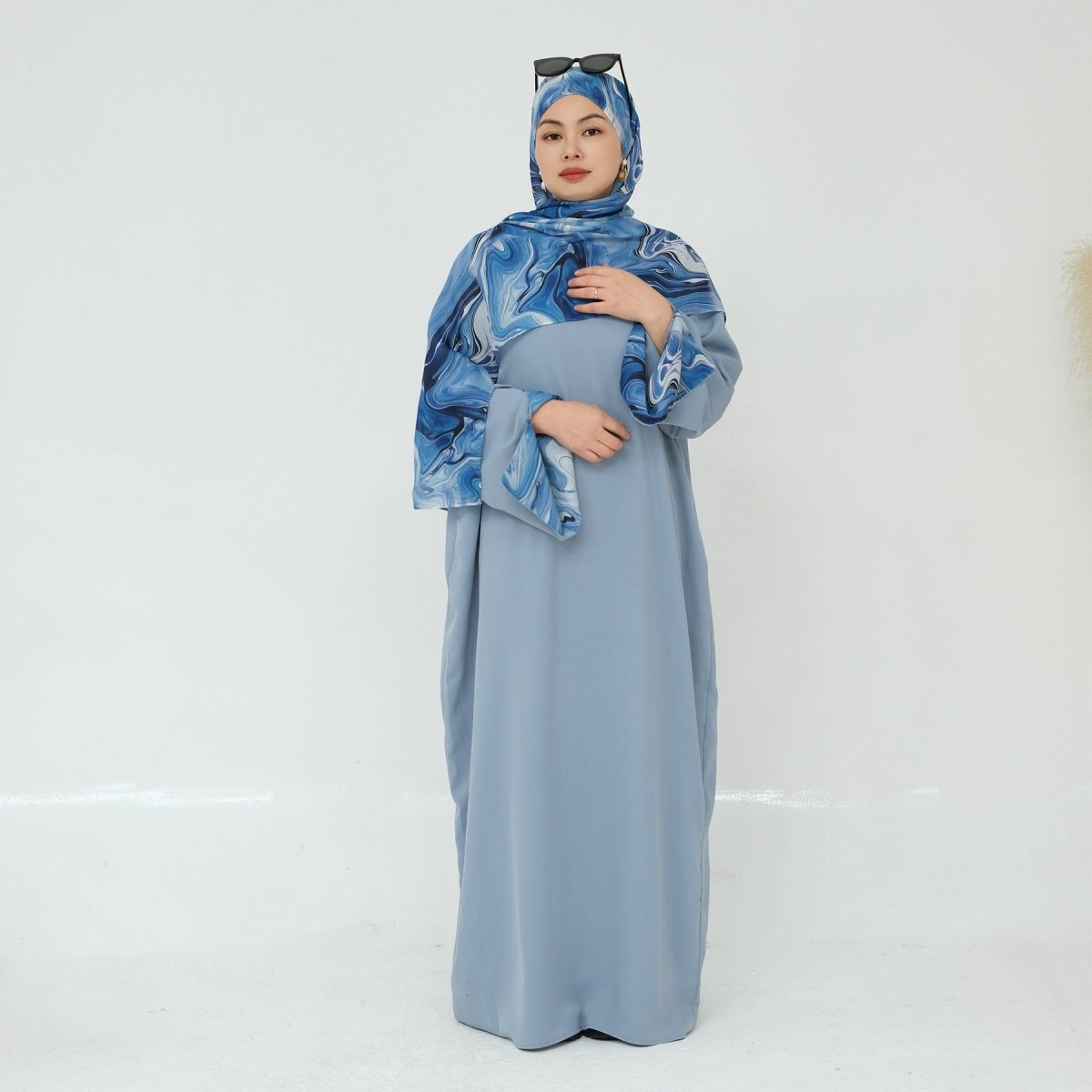 Printed Cuff Nida Abaya & Hijab Set | Relaxed Pocket Maxi Dress(MA360) - Mariam's Collection