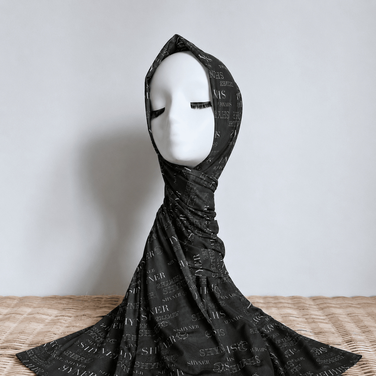 Printed Mesh Hijab – Wordmark Design, Breathable & Lightweight (MH259) - Mariam's Collection
