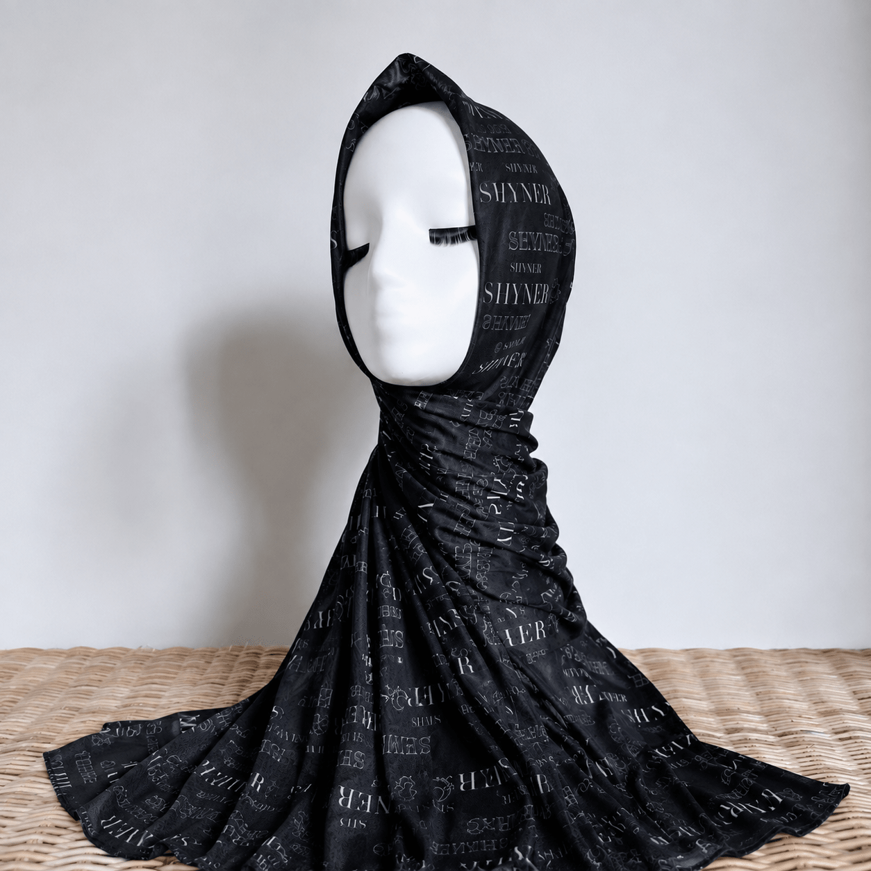 Printed Mesh Hijab – Wordmark Design, Breathable & Lightweight (MH259) - Mariam's Collection