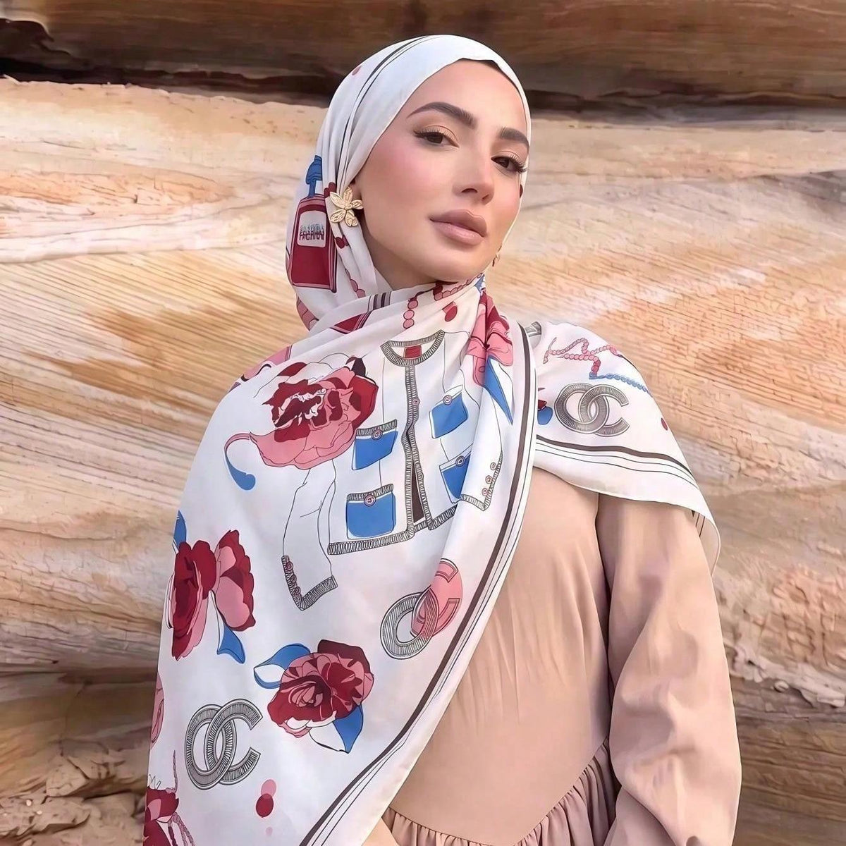 Printed Polyester Twill Hijab | Smooth Long Patterned Scarf(MH264) - Mariam's Collection
