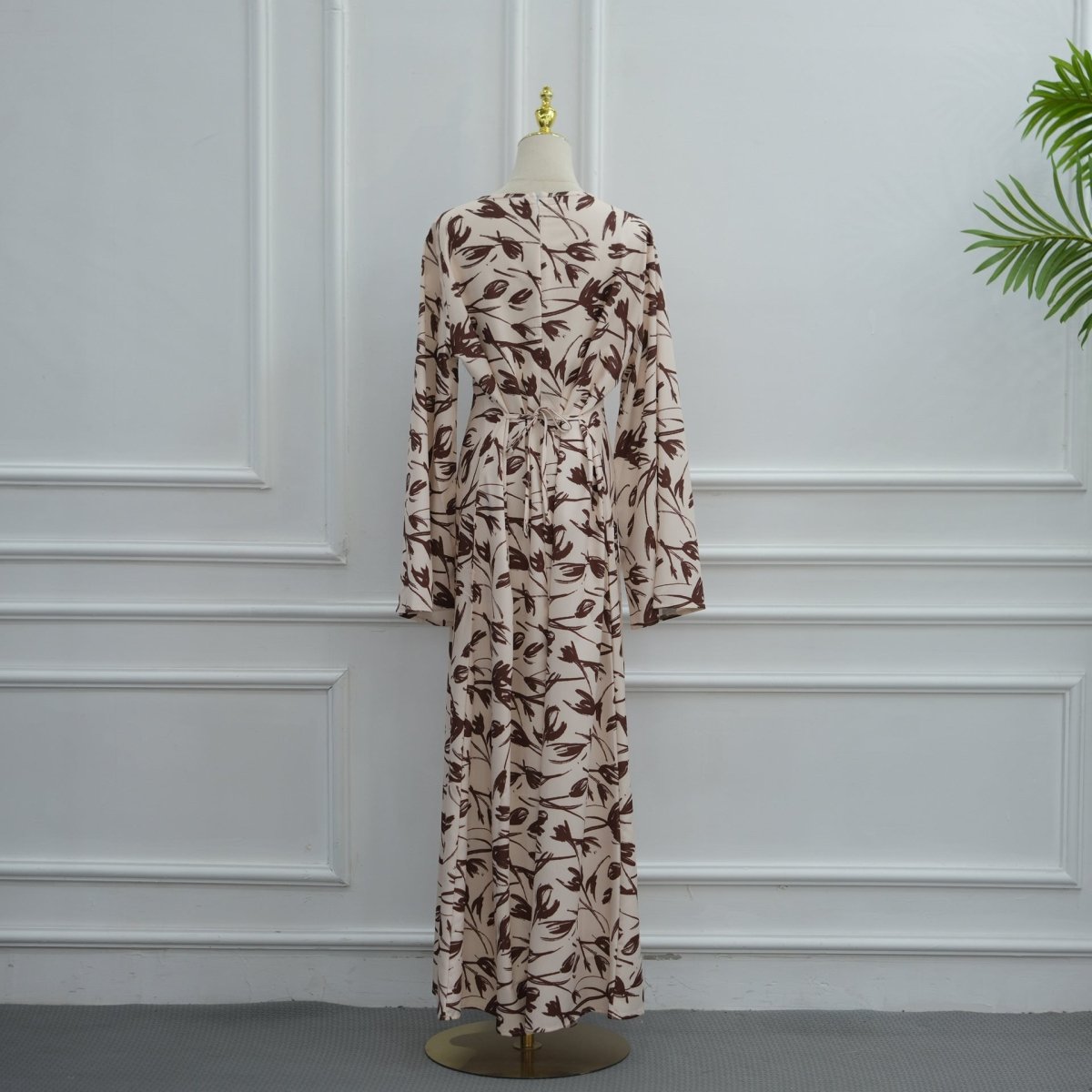 Printed Washed-Crinkle Bell Sleeve Maxi Dress(MS474) - Mariam's Collection