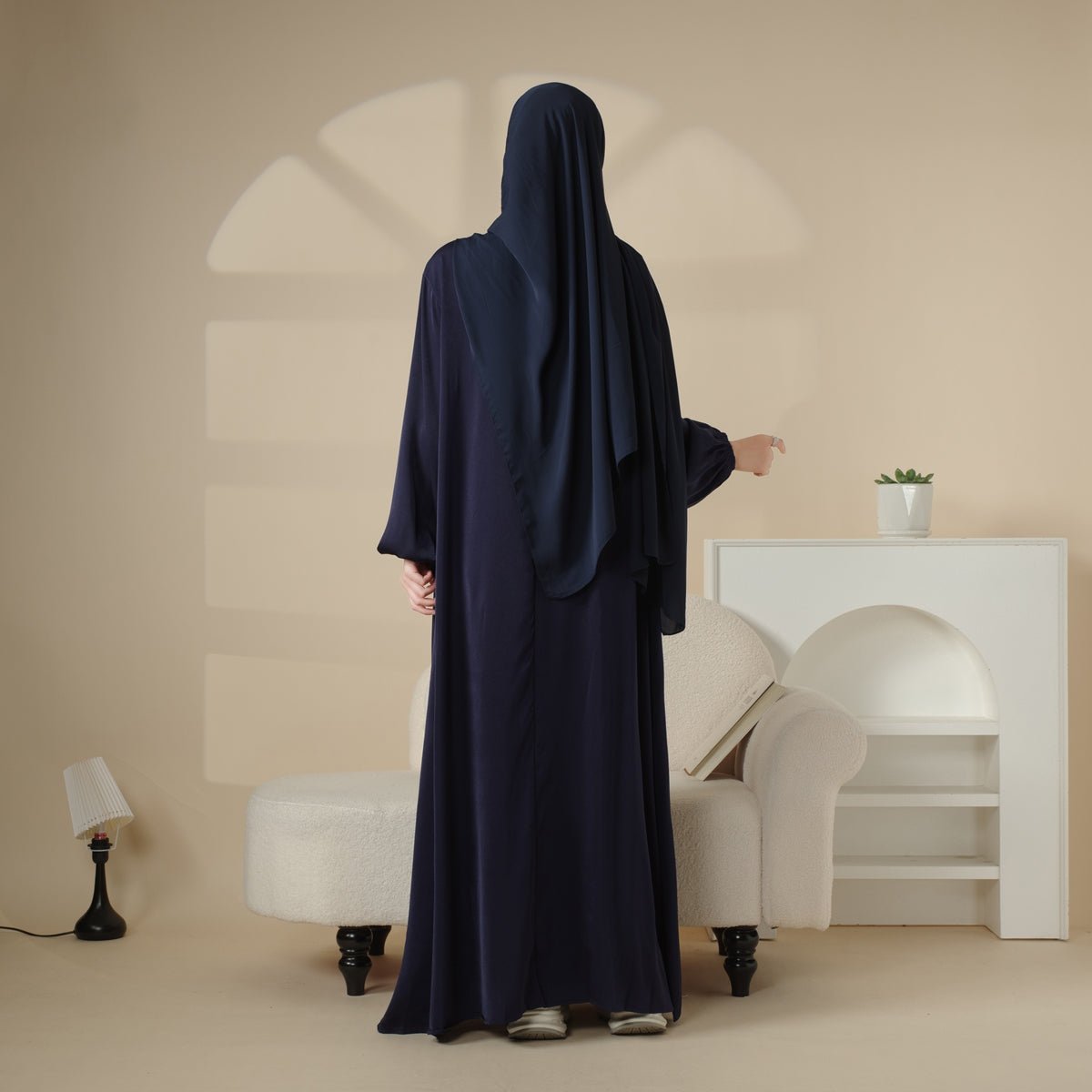 Puff Sleeve Satin Abaya with Pockets 2 - Piece Set (MA031) - Mariam's Collection