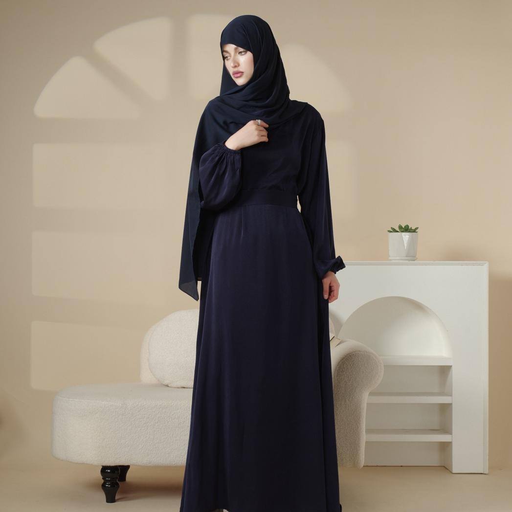 Puff Sleeve Satin Abaya with Pockets 2 - Piece Set (MA031) - Mariam's Collection