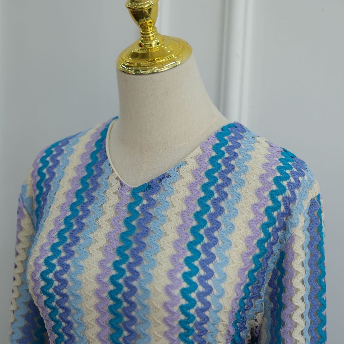 Rainbow Jacquard Flared-Sleeve Maxi Dress(MS486) - Mariam's Collection