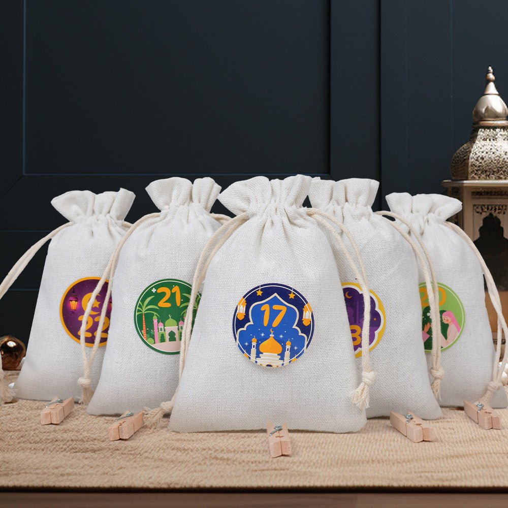 Ramadan 1–30 Countdown Calendar Gift Bag Set Drawstring Hanging Pouches (MAC385) - Mariam's Collection