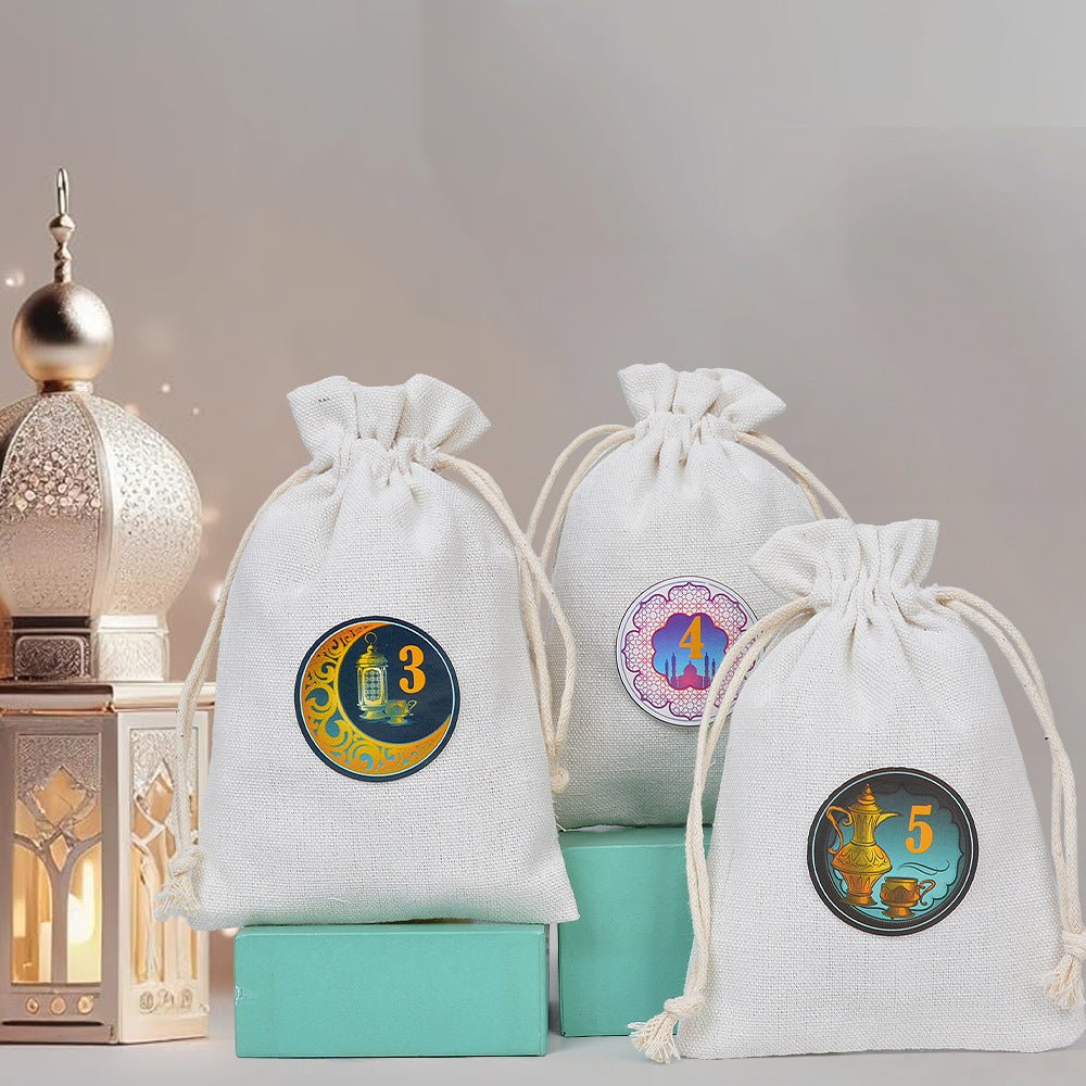 Ramadan 1–30 Countdown Calendar Gift Bag Set Drawstring Hanging Pouches (MAC385) - Mariam's Collection