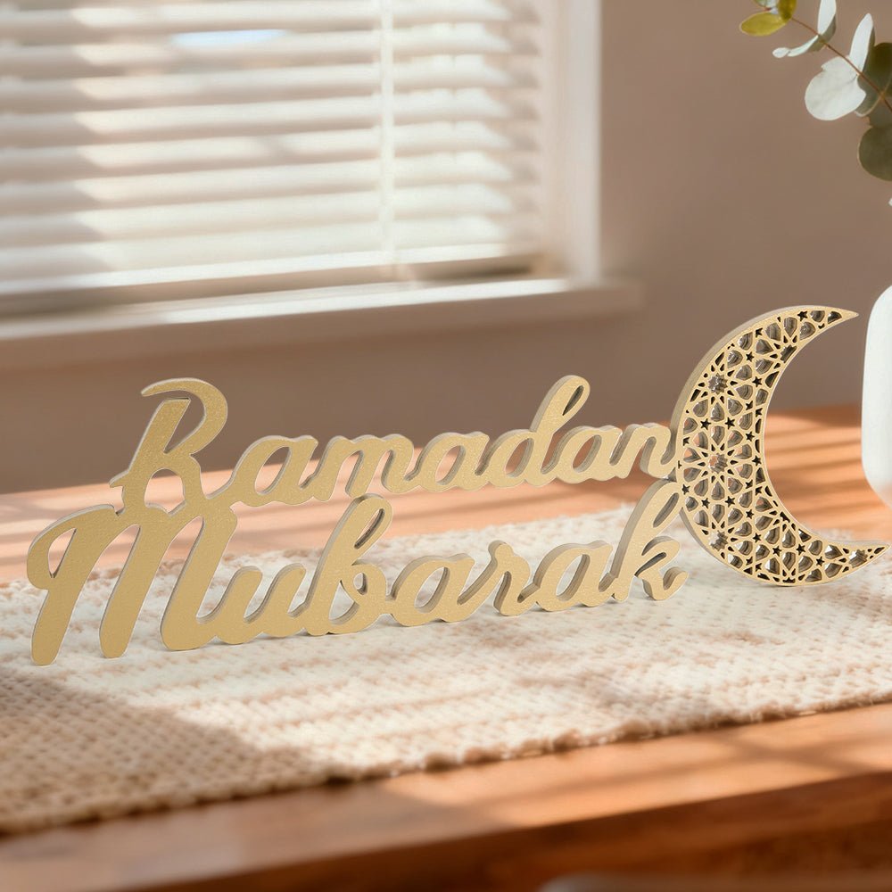 Ramadan Mubarak Wooden Craft Ornament Festive Tabletop Decor (MAC392) - Mariam's Collection