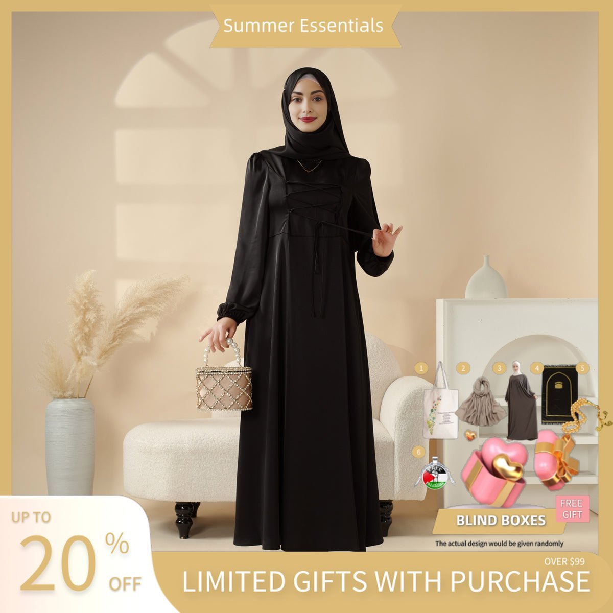 Removable Cross - Front Straps Design Premium Satin Dress Abaya (MA133) - Mariam's Collection