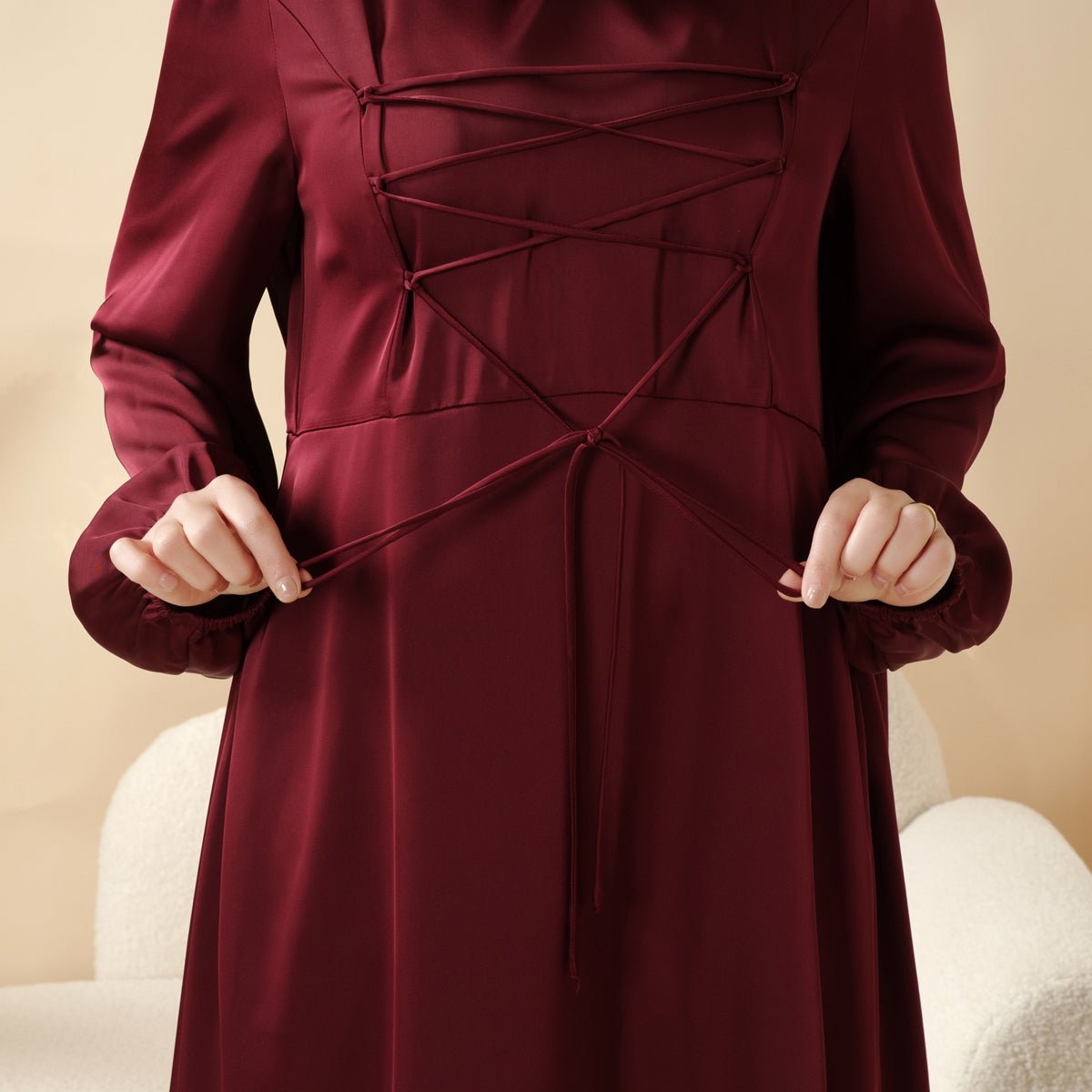 Removable Cross - Front Straps Design Premium Satin Dress Abaya (MA133) - Mariam's Collection