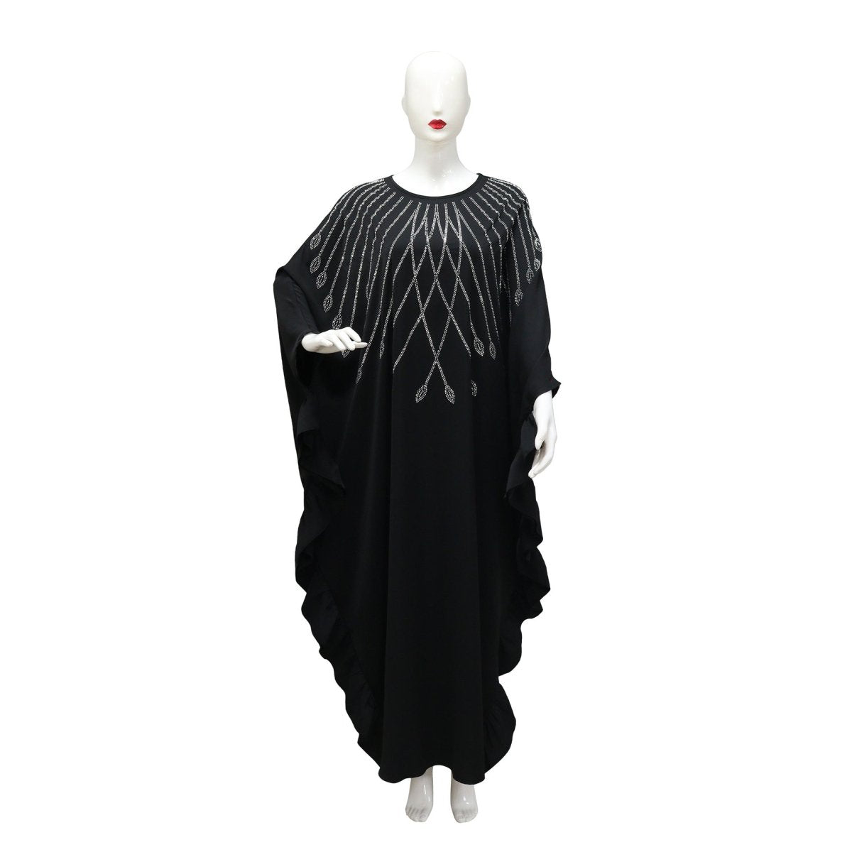 Rhinestone Embellished Butterfly Sleeve Abaya | Art Deco Kaftan Gown(MA374) - Mariam's Collection