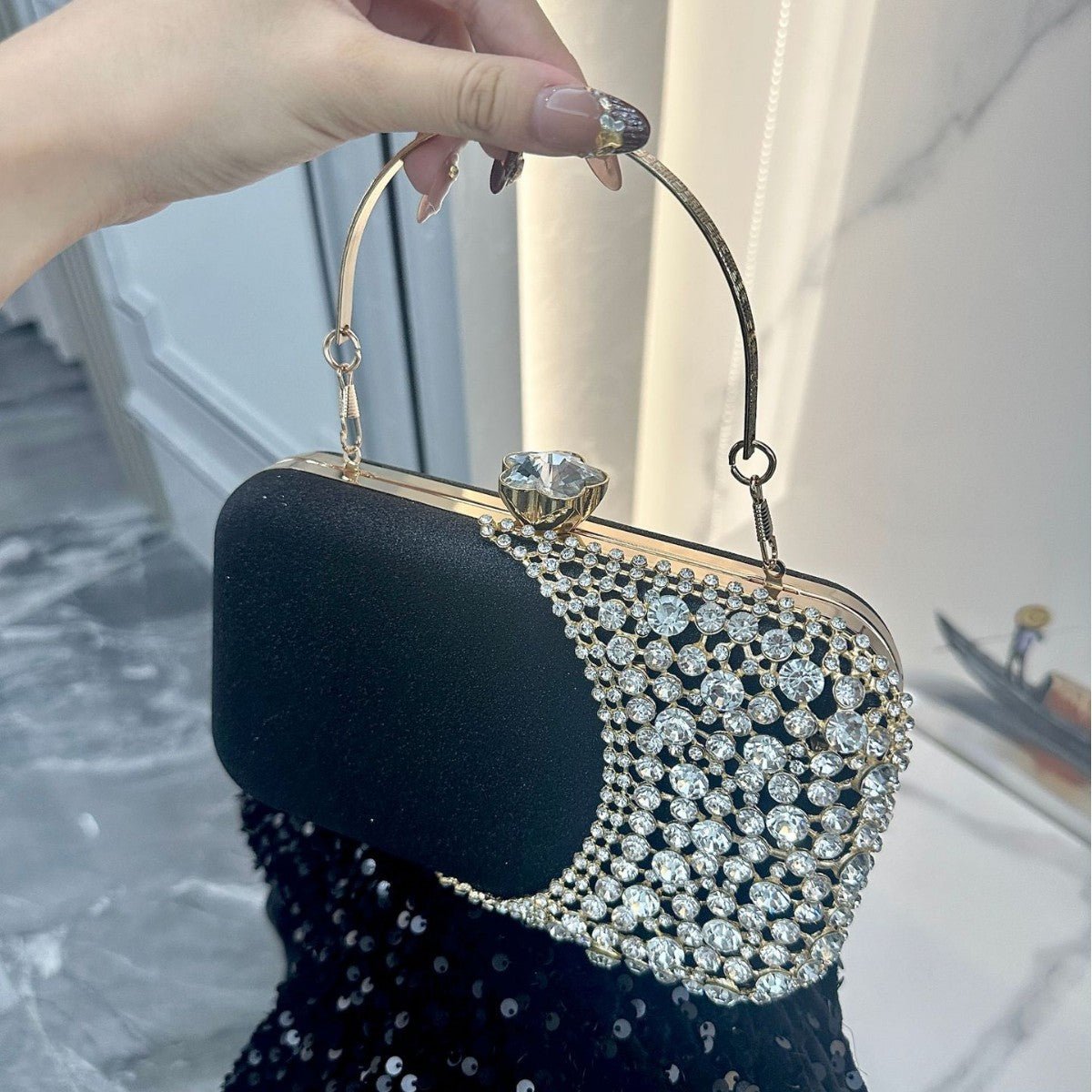 Rhinestone Evening Clutch | Crystal Party Bag with Chain Strap(MAC353) - Mariam's Collection