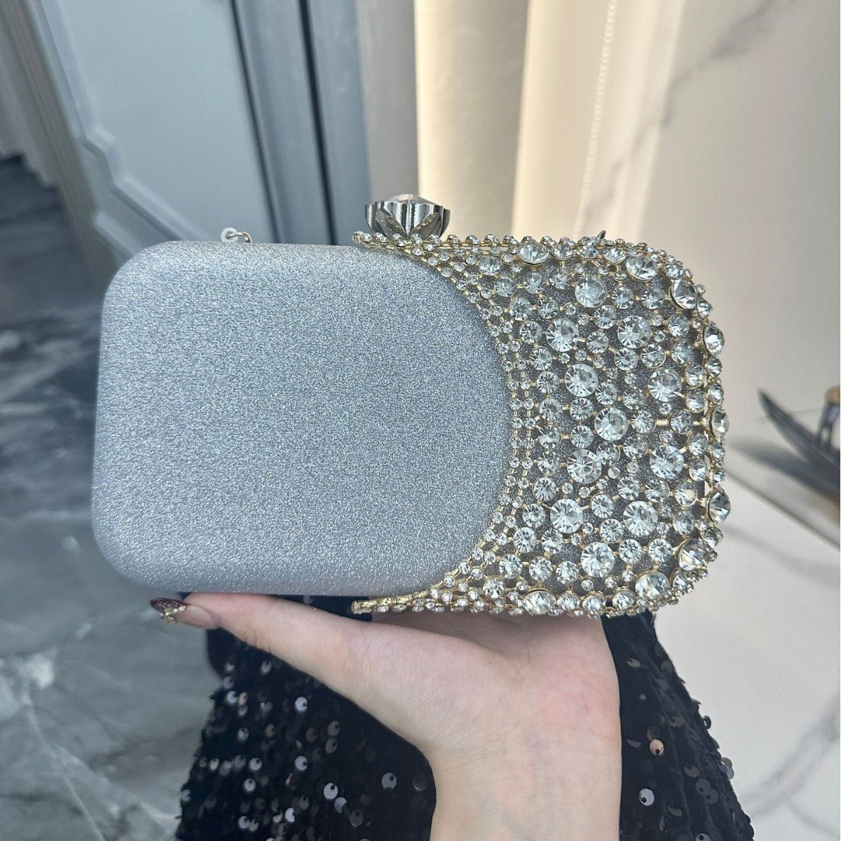 Rhinestone Evening Clutch | Crystal Party Bag with Chain Strap(MAC353) - Mariam's Collection