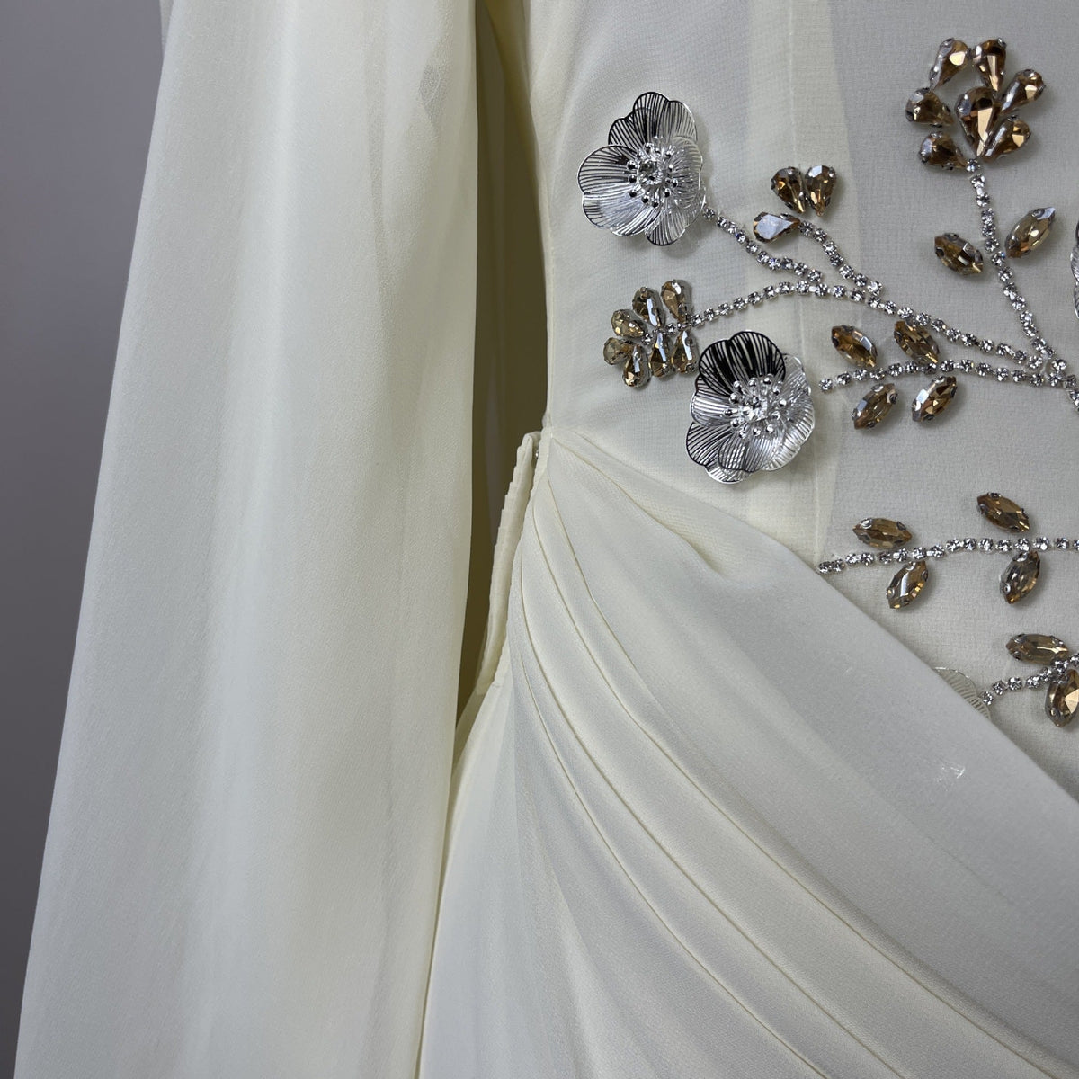 Rhinestone Floral Chiffon-Effect Evening Dress(MS591) - Mariam's Collection