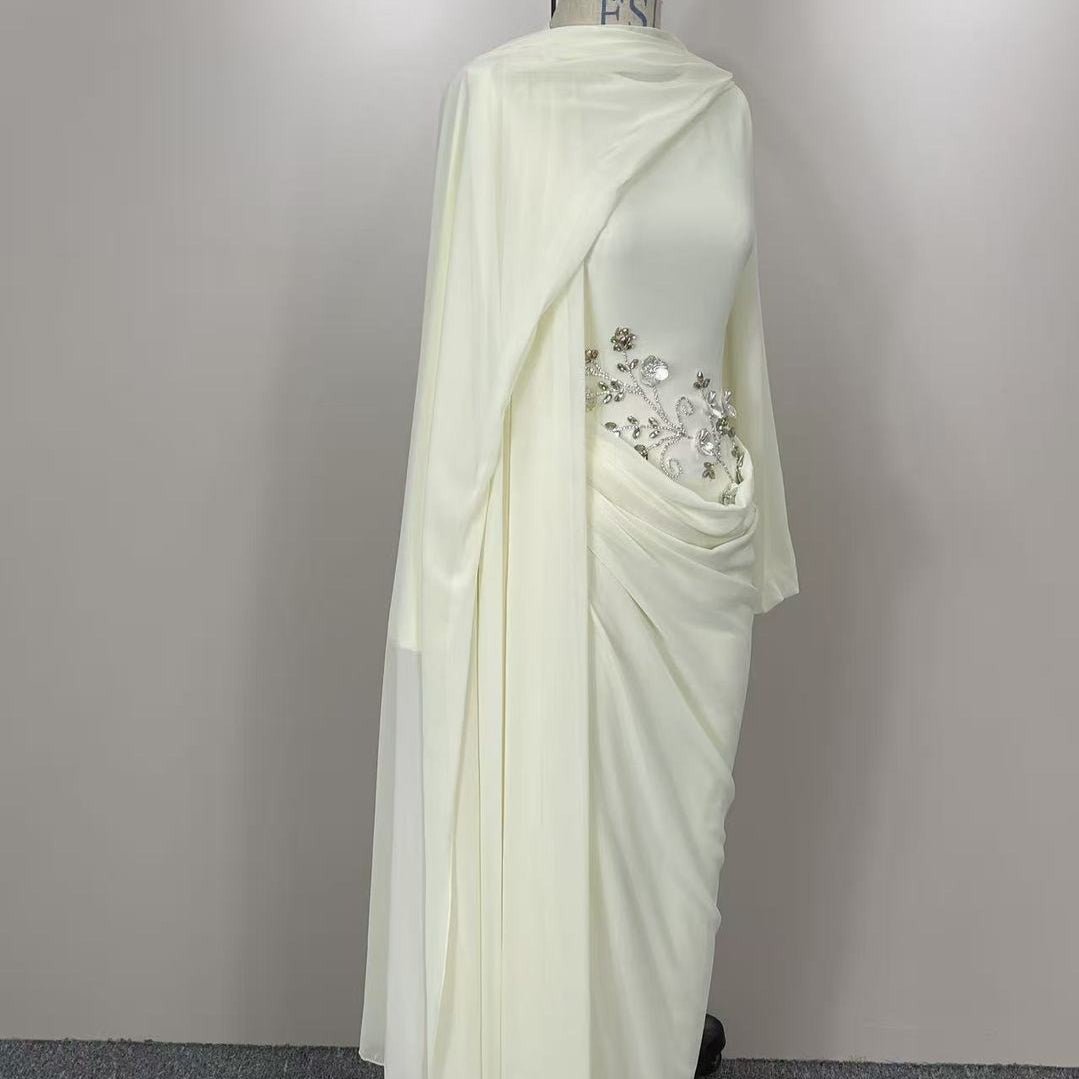 Rhinestone Floral Chiffon-Effect Evening Dress(MS591) - Mariam's Collection