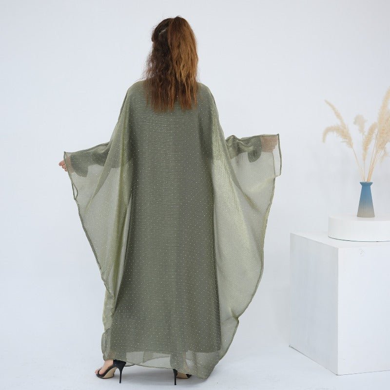 Rhinestone Ice Crinkle Batwing Sleeve Abaya Set(MOA237) - Mariam's Collection