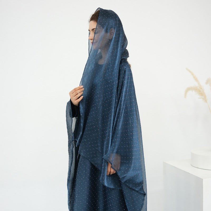 Rhinestone Ice Crinkle Batwing Sleeve Abaya Set(MOA237) - Mariam's Collection