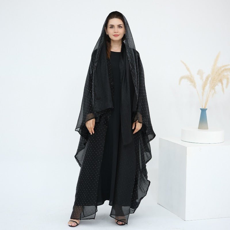 Rhinestone Ice Crinkle Batwing Sleeve Abaya Set(MOA237) - Mariam's Collection