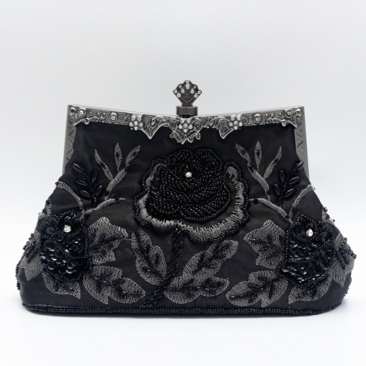Rhinestone Rose Embroidery Beaded Vintage Clutch Bag (MAC292) - Mariam's Collection