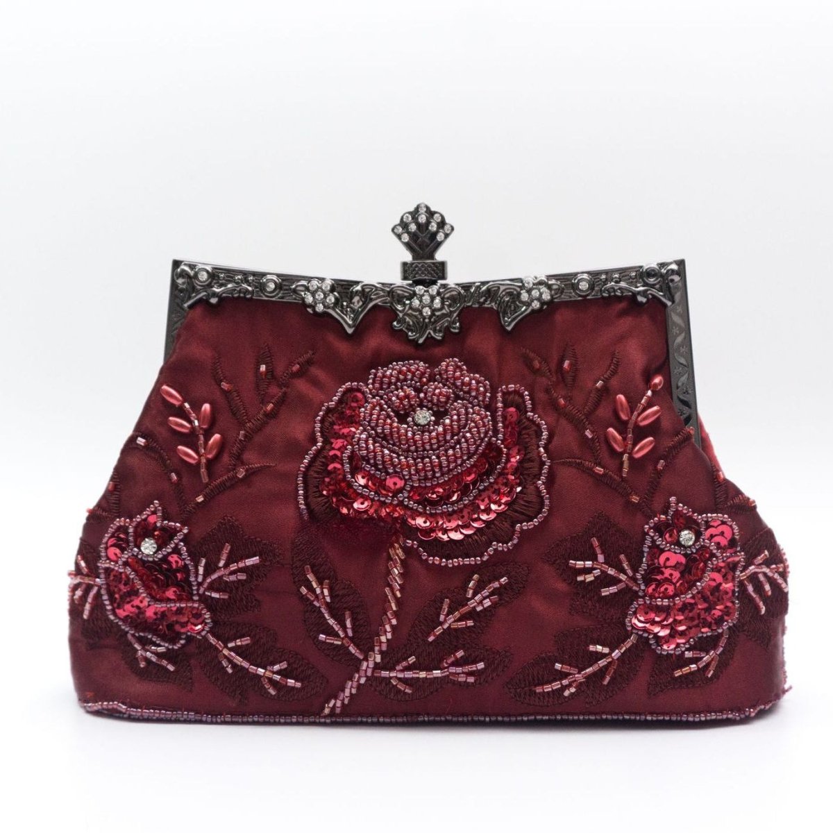 Rhinestone Rose Embroidery Beaded Vintage Clutch Bag (MAC292) - Mariam's Collection