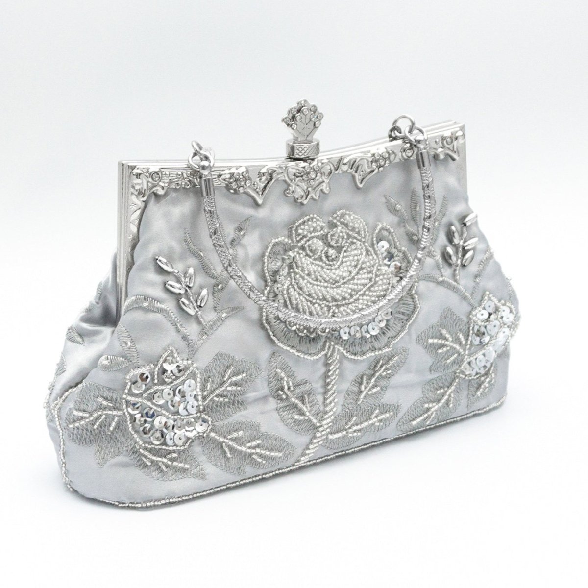 Rhinestone Rose Embroidery Beaded Vintage Clutch Bag (MAC292) - Mariam's Collection