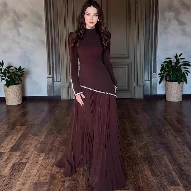 Rhinestone - Trimmed Top & Pleated Skirt Set(MS317) - Mariam's Collection