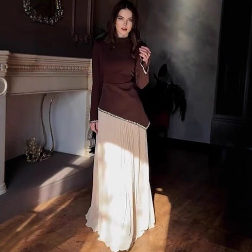 Rhinestone - Trimmed Top & Pleated Skirt Set(MS317) - Mariam's Collection