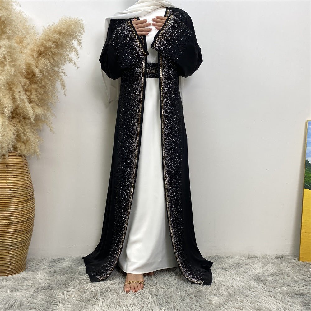 Rhinestones Open Abaya With Side Pockets (MOA046) - Mariam's Collection