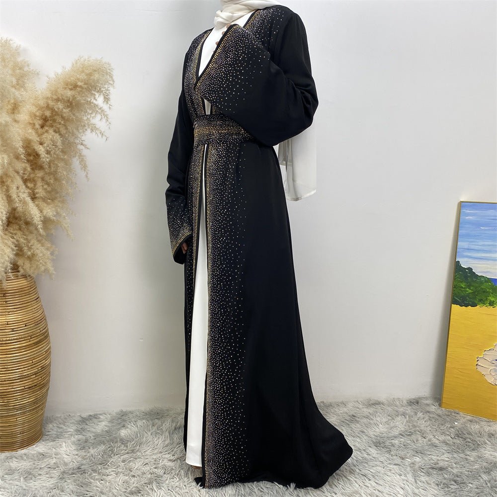 Rhinestones Open Abaya With Side Pockets (MOA046) - Mariam's Collection