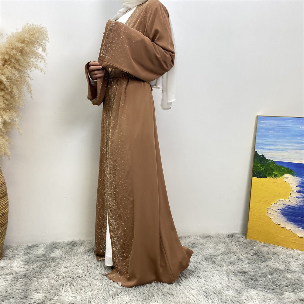 Rhinestones Open Abaya With Side Pockets (MOA046) - Mariam's Collection