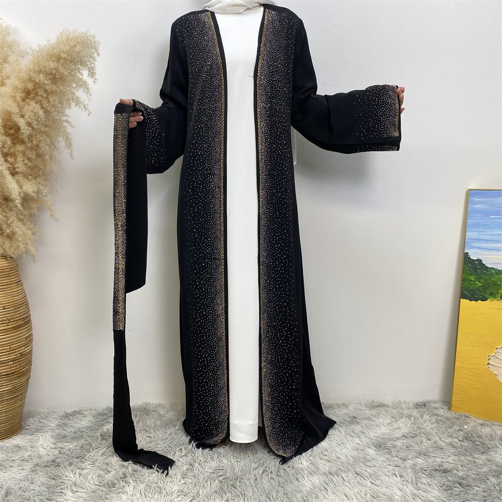 Rhinestones Open Abaya With Side Pockets (MOA046) - Mariam's Collection