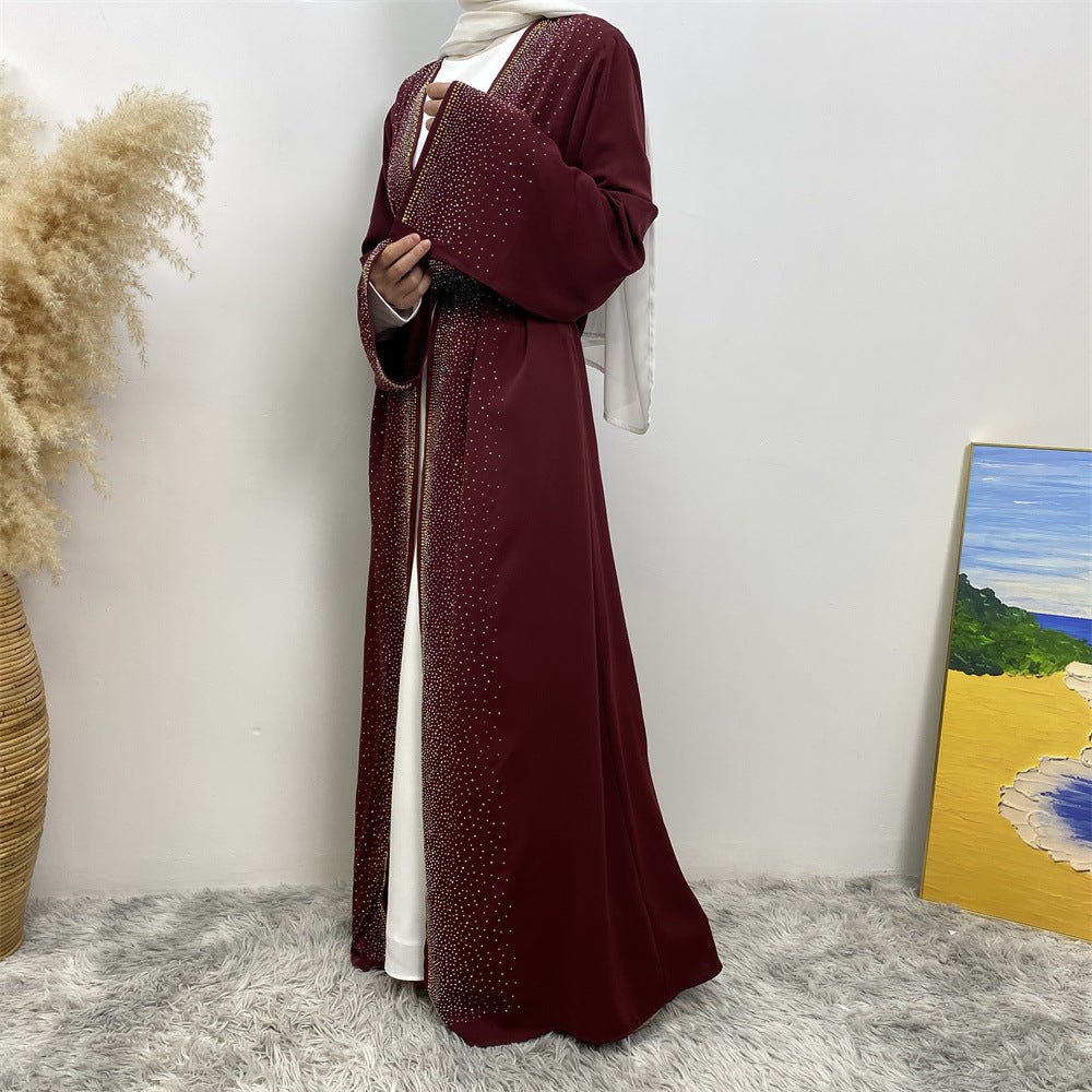 Rhinestones Open Abaya With Side Pockets (MOA046) - Mariam's Collection