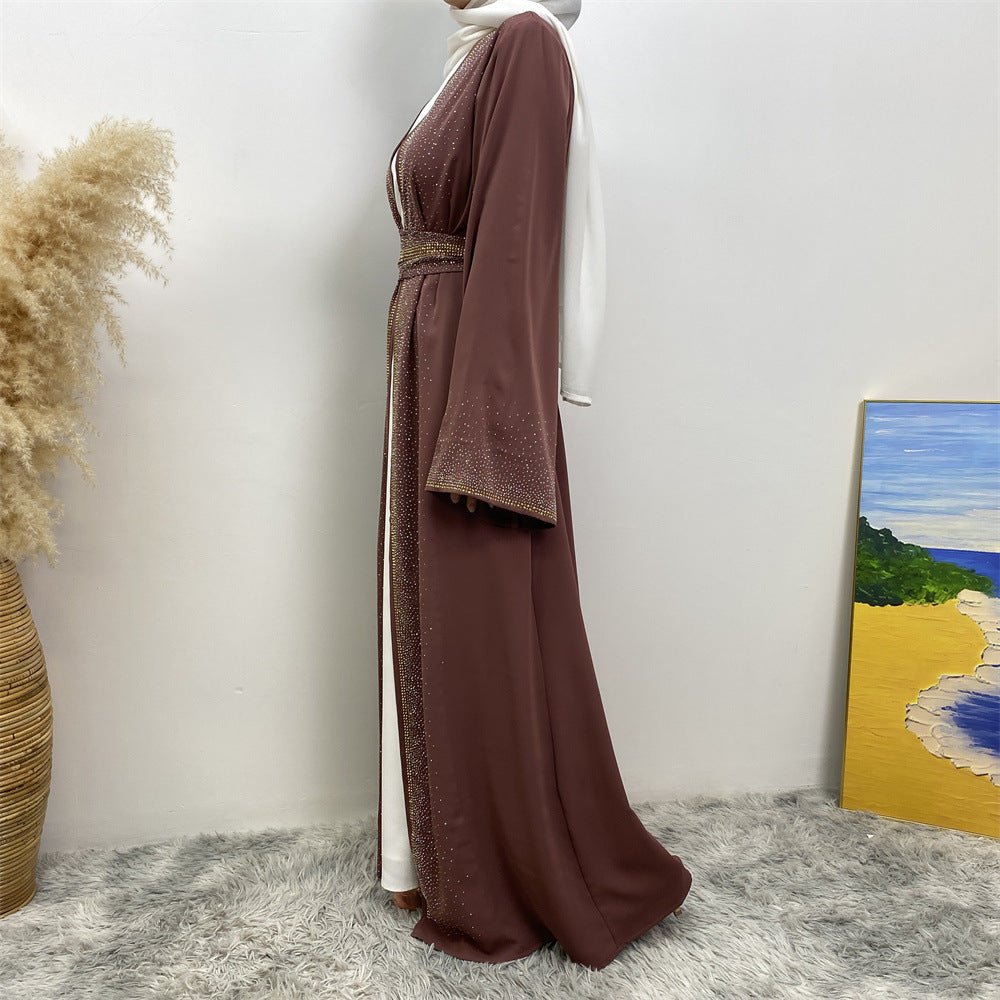 Rhinestones Open Abaya With Side Pockets (MOA046) - Mariam's Collection