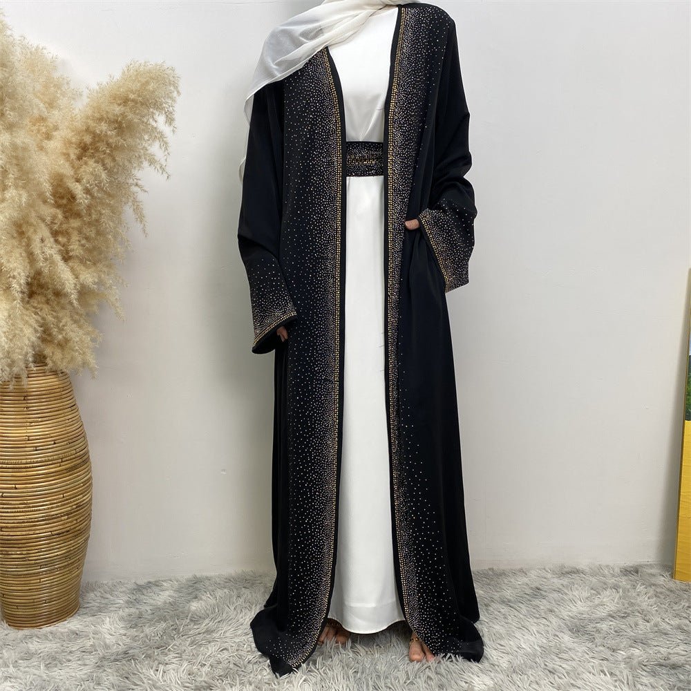 Rhinestones Open Abaya With Side Pockets (MOA046) - Mariam's Collection
