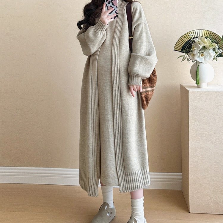 Ribbed Knit Cardigan & Tank Dress Set(MS202) - Mariam's Collection