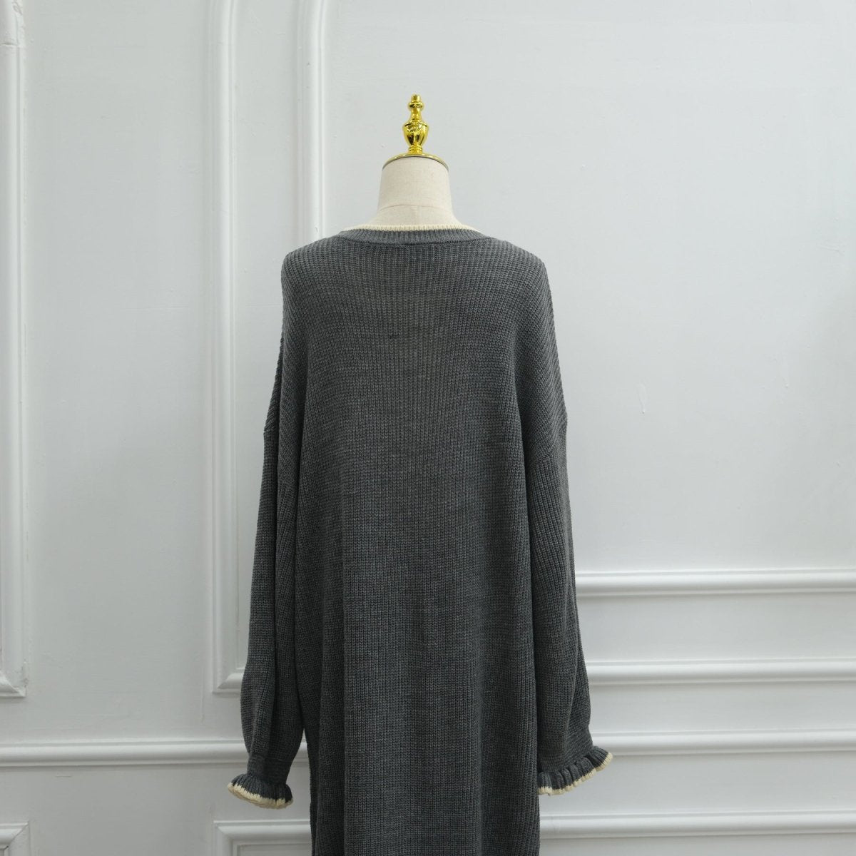 Ribbed Knit Dress with Ruffle Cuffs(MA388) - Mariam's Collection