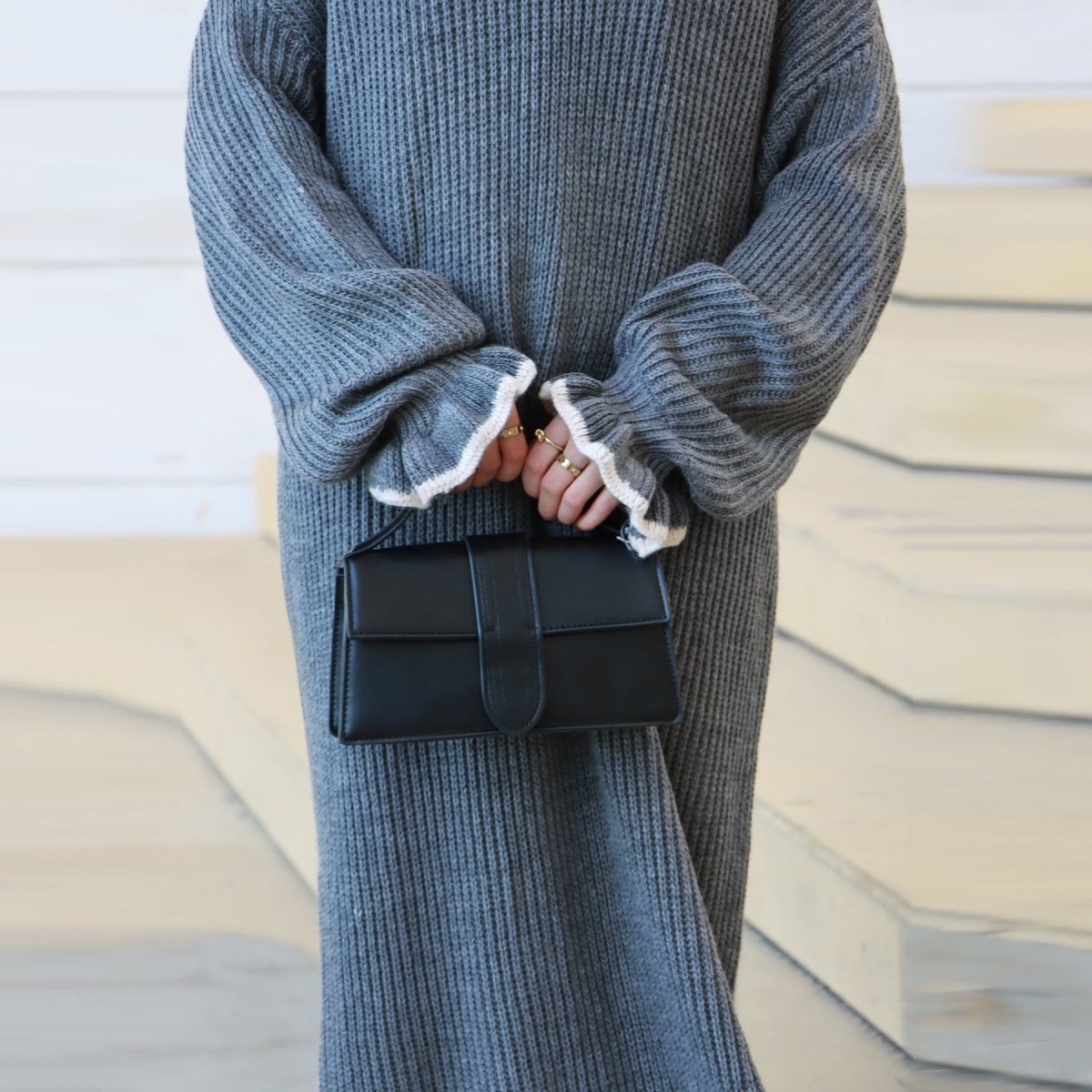 Ribbed Knit Dress with Ruffle Cuffs(MA388) - Mariam's Collection