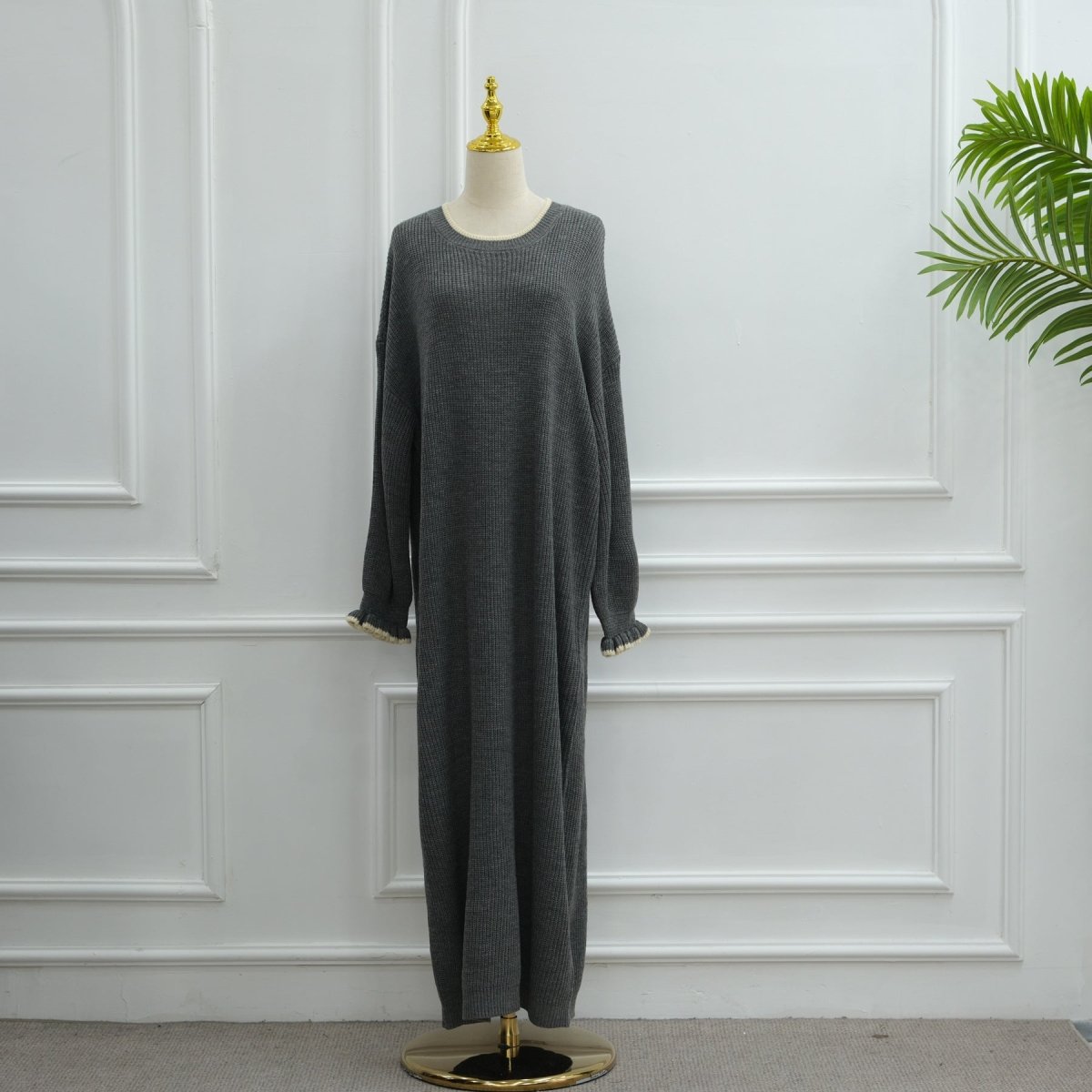 Ribbed Knit Dress with Ruffle Cuffs(MA388) - Mariam's Collection