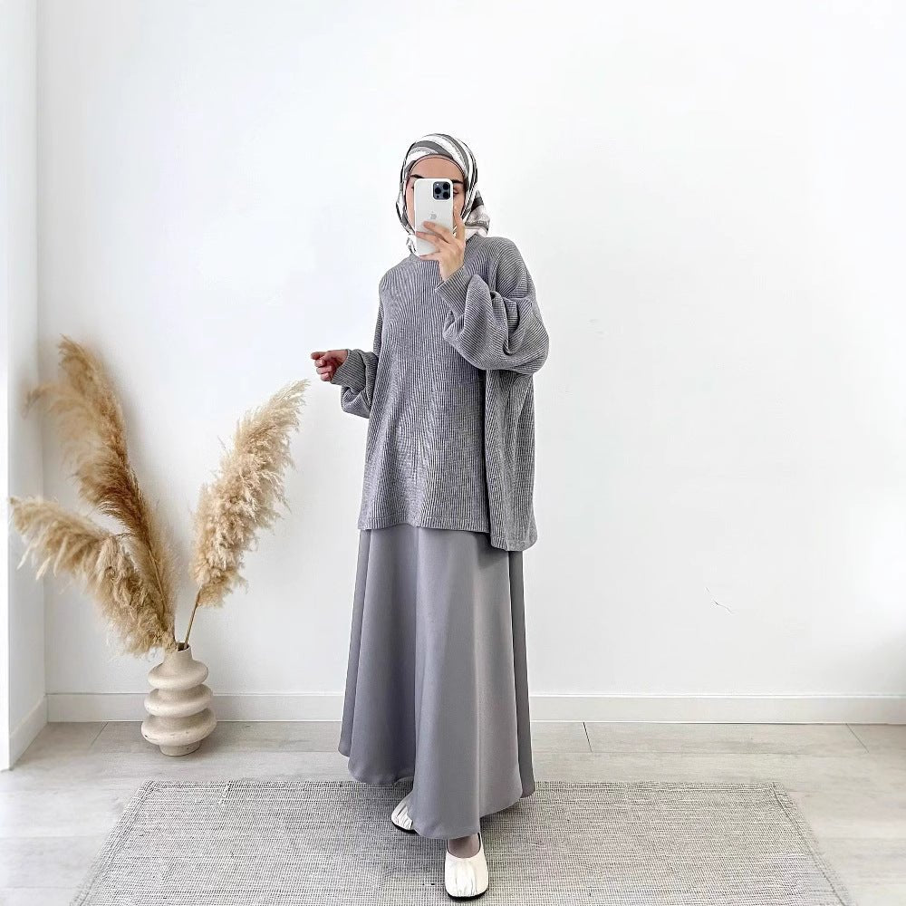 Ribbed Knit Sweater & Maxi Skirt Set | Oversized Pullover Two - Piece(MS224) - Mariam's Collection