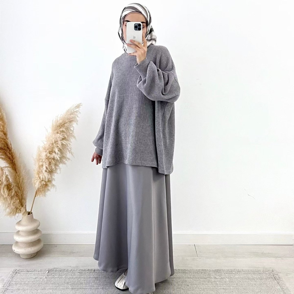Ribbed Knit Sweater & Maxi Skirt Set | Oversized Pullover Two - Piece(MS224) - Mariam's Collection