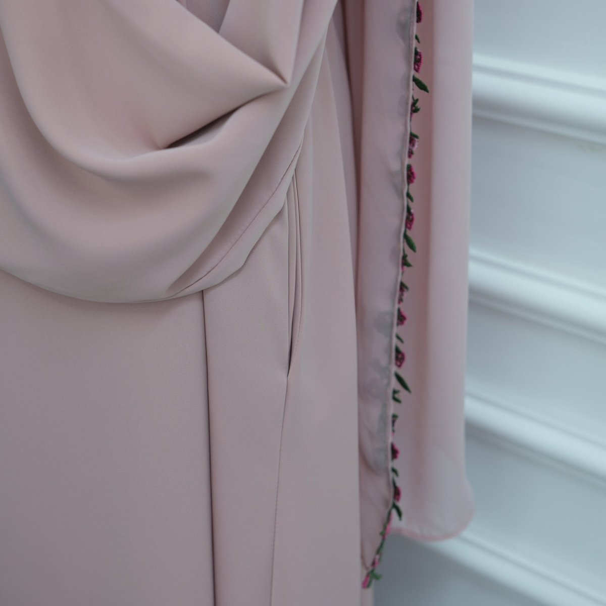 Rose Bud Embroidered Diagonal Trim Maxi Dress(MA455) - Mariam's Collection