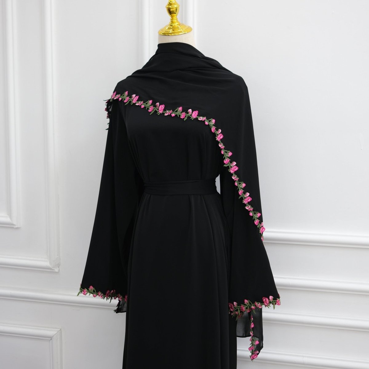 Rose Bud Embroidered Diagonal Trim Maxi Dress(MA455) - Mariam's Collection